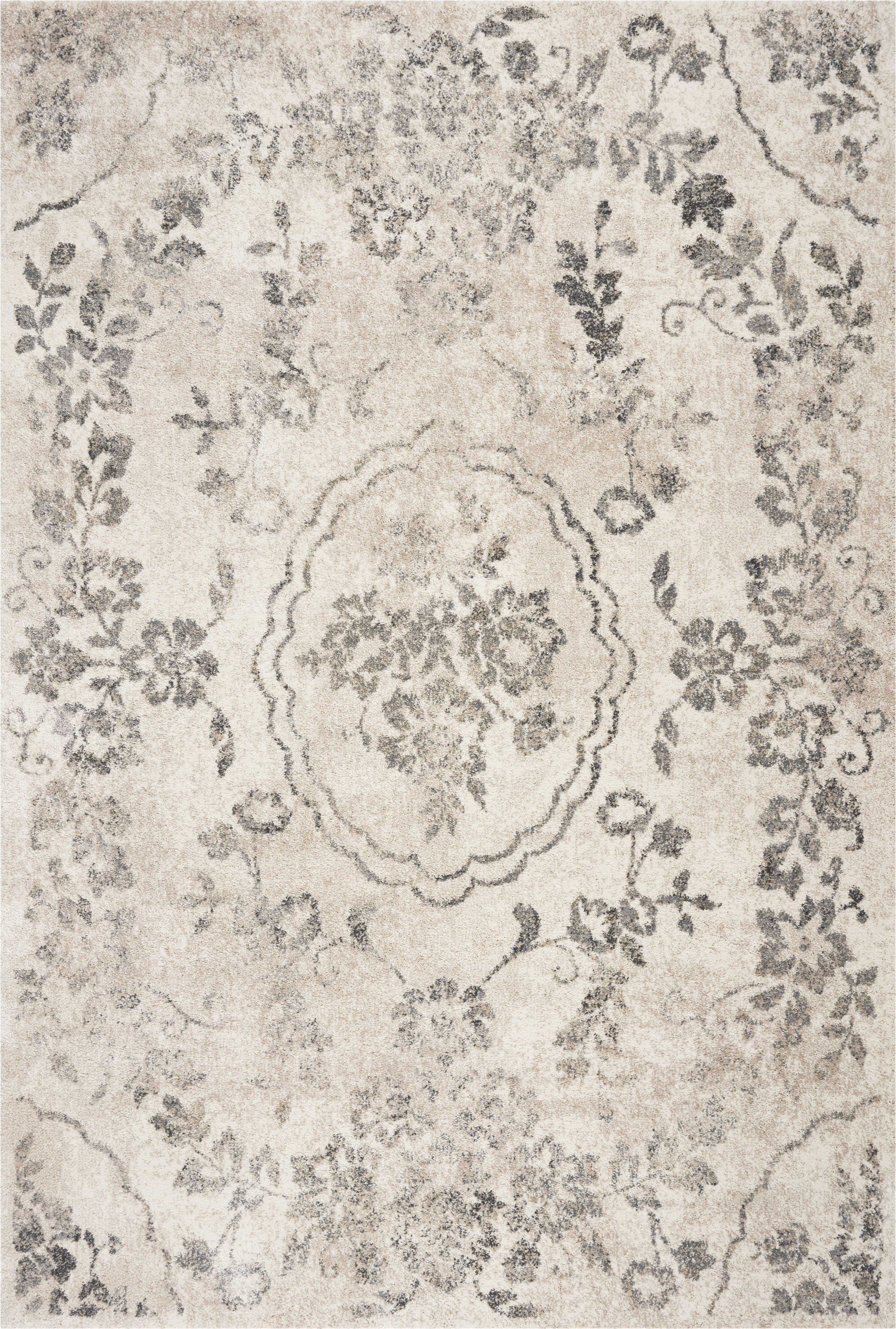8'X10' Grey Machine Woven Distressed Floral Traditional Indoor Area Rug
