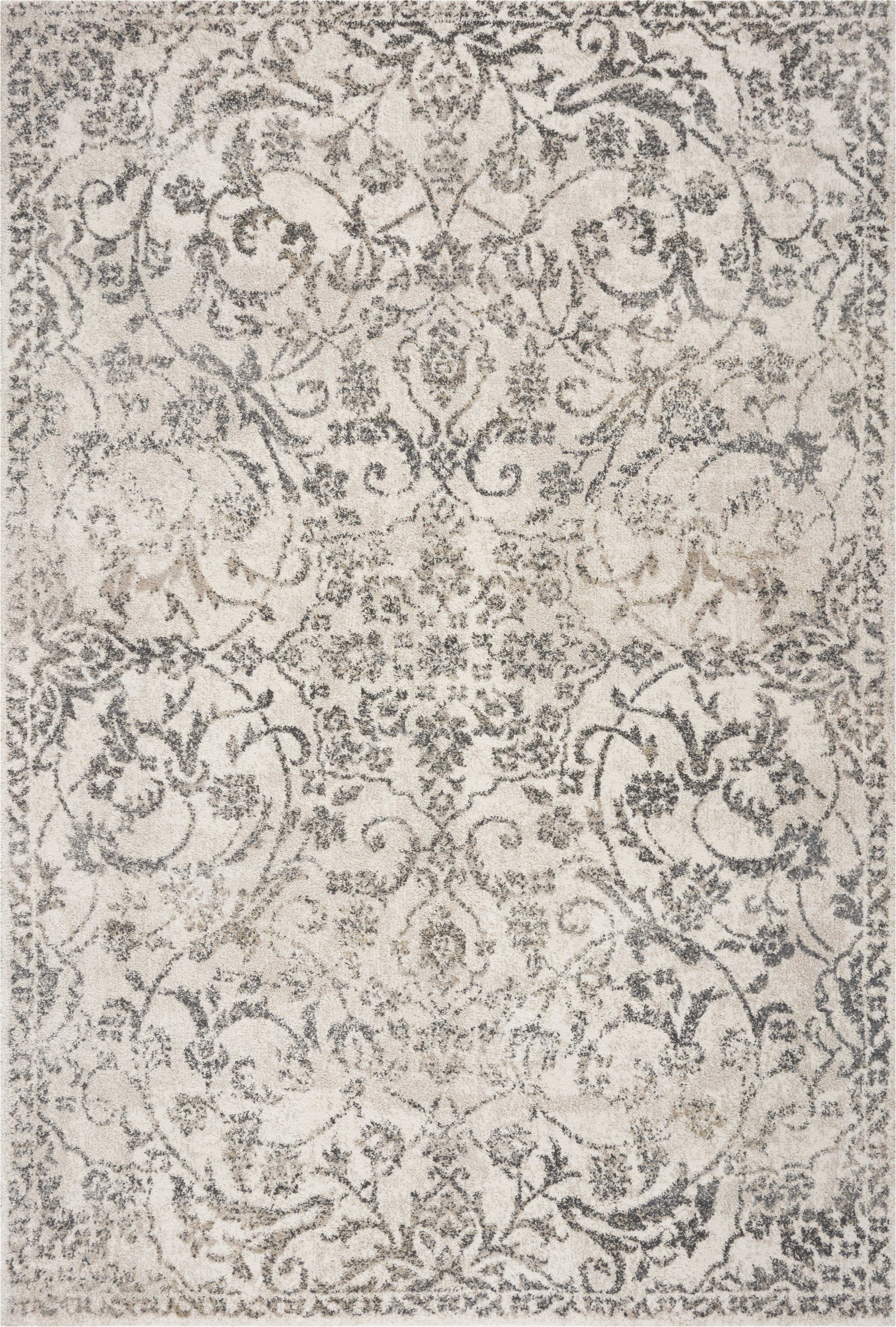 8' x 10' Ivory and Gray Floral Vines Distressed Area Rug