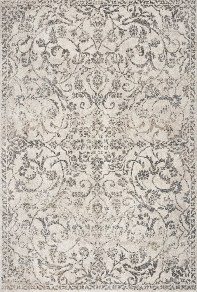 8' X 10' Ivory And Brown Floral Medallion Distressed Area Rug