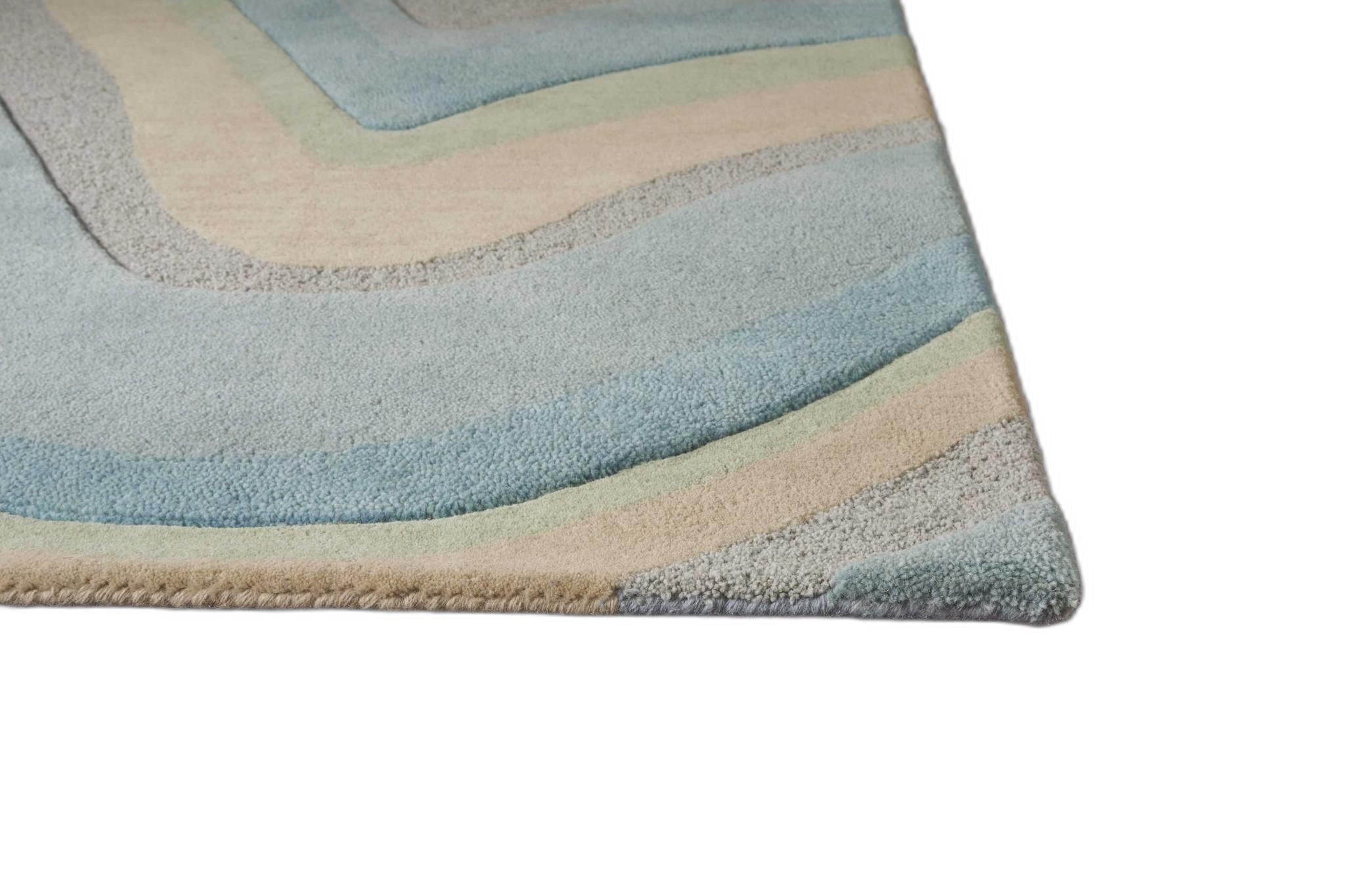 8' X 10' Ocean Blue and Tan Wool Hand Tufted Area Rug