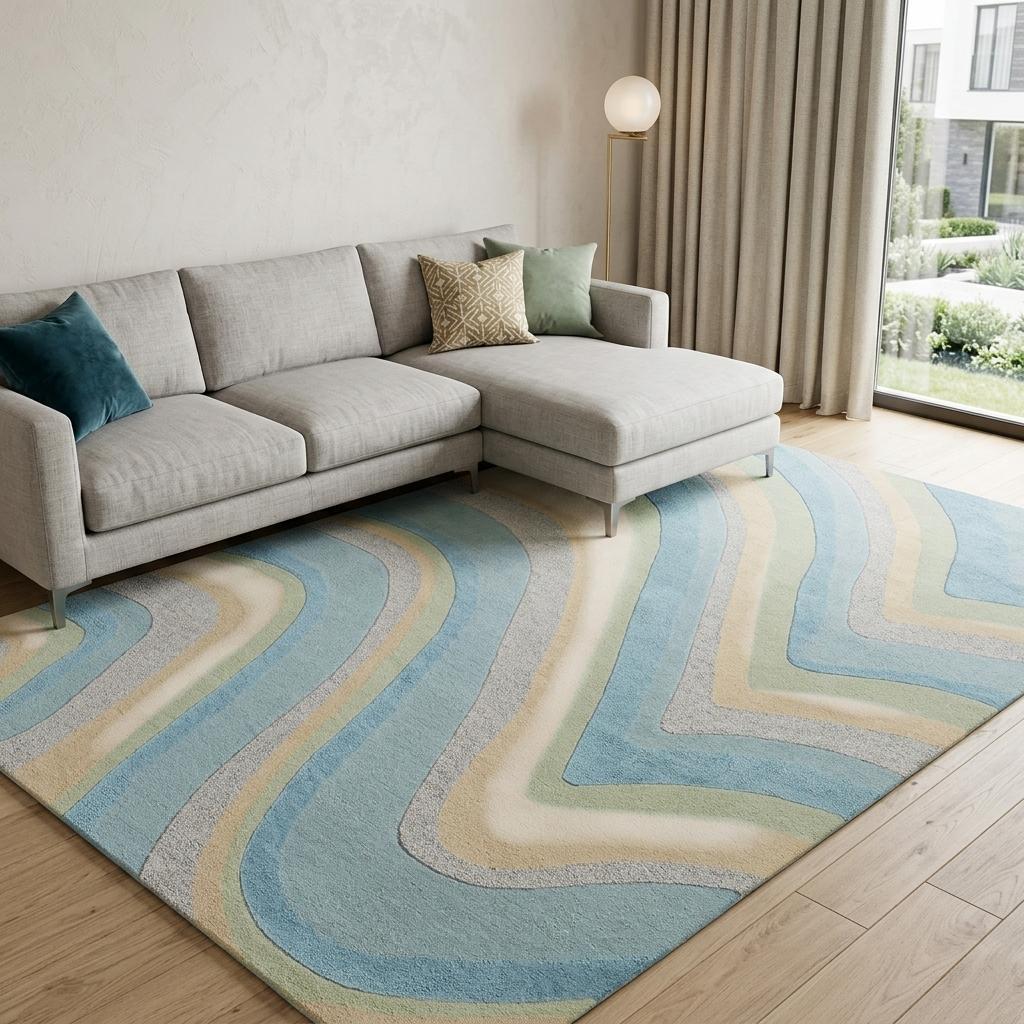 8' X 10' Blue Beige And Green Wool Abstract Hand Tufted Area Rug