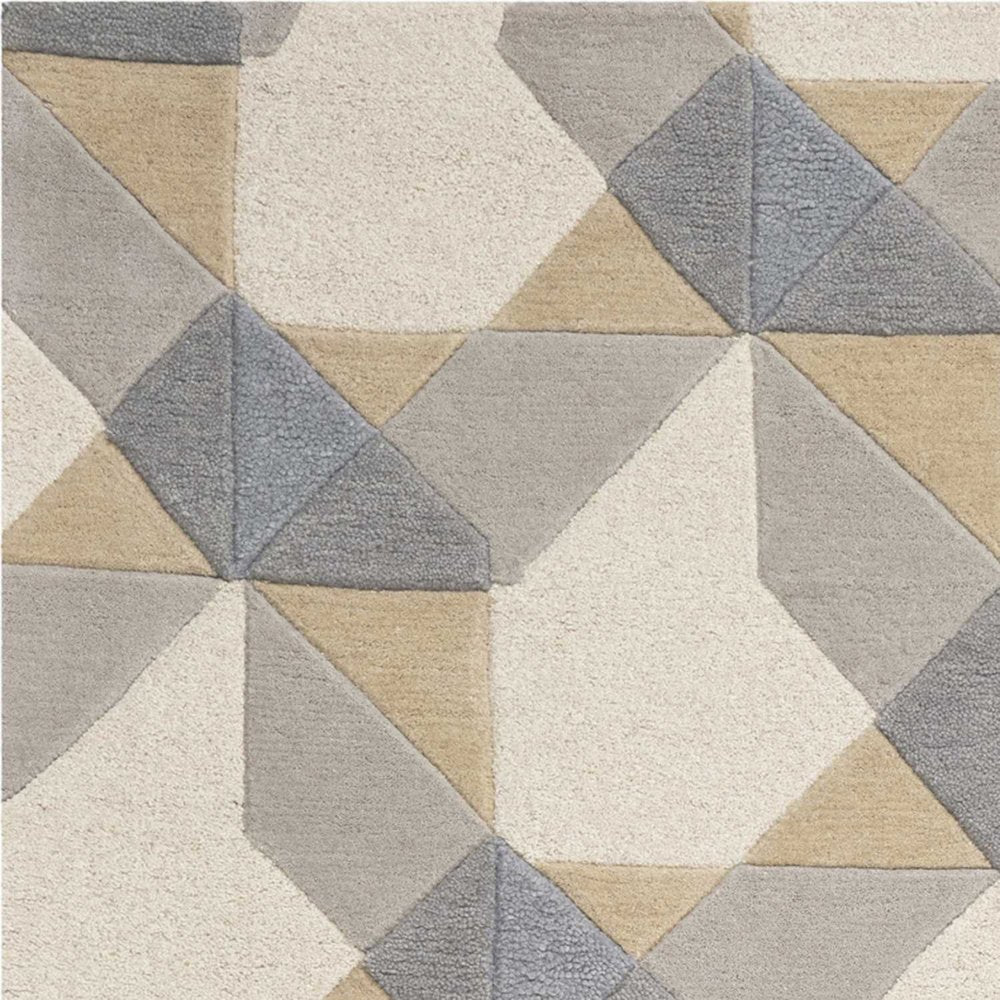 8' X 11' Ivory Gray And Cream Wool Geometric Hand Tufted Area Rug