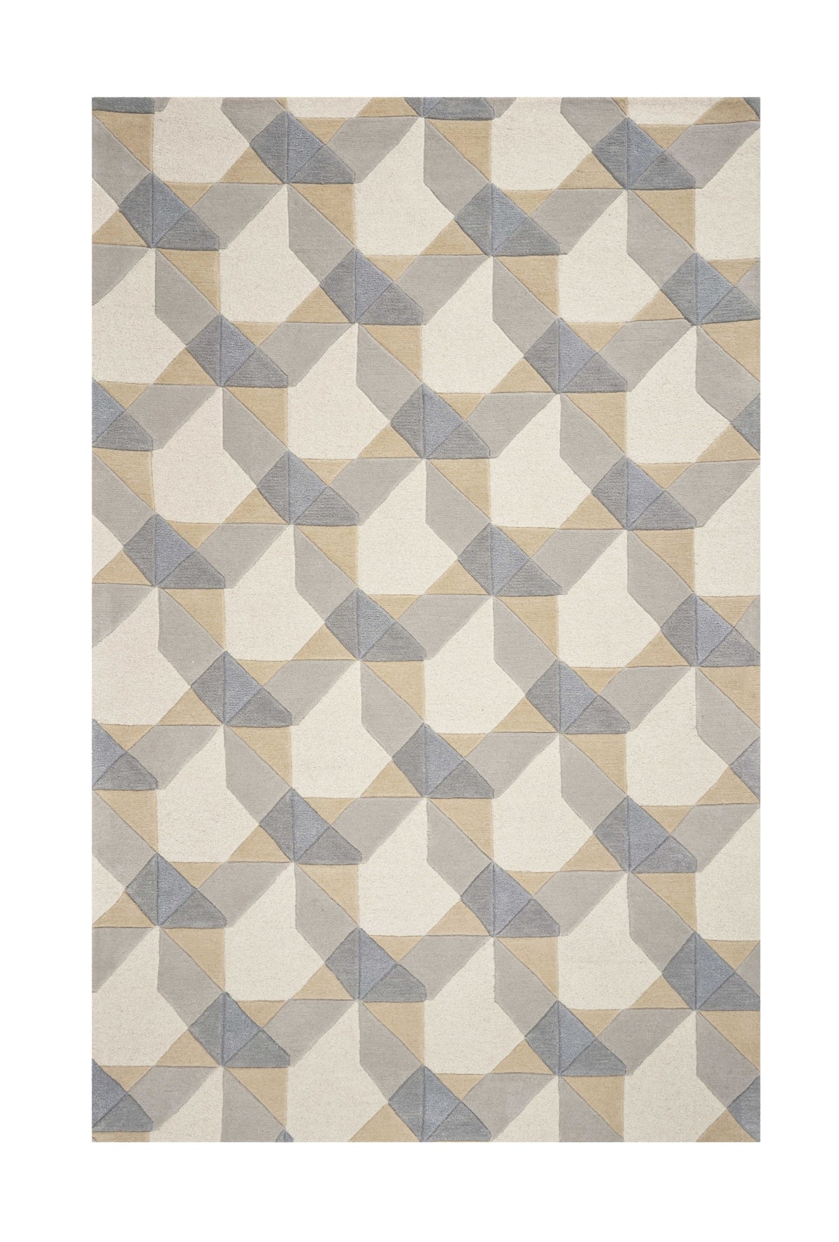 8' X 11' Ivory Gray And Cream Wool Geometric Hand Tufted Area Rug