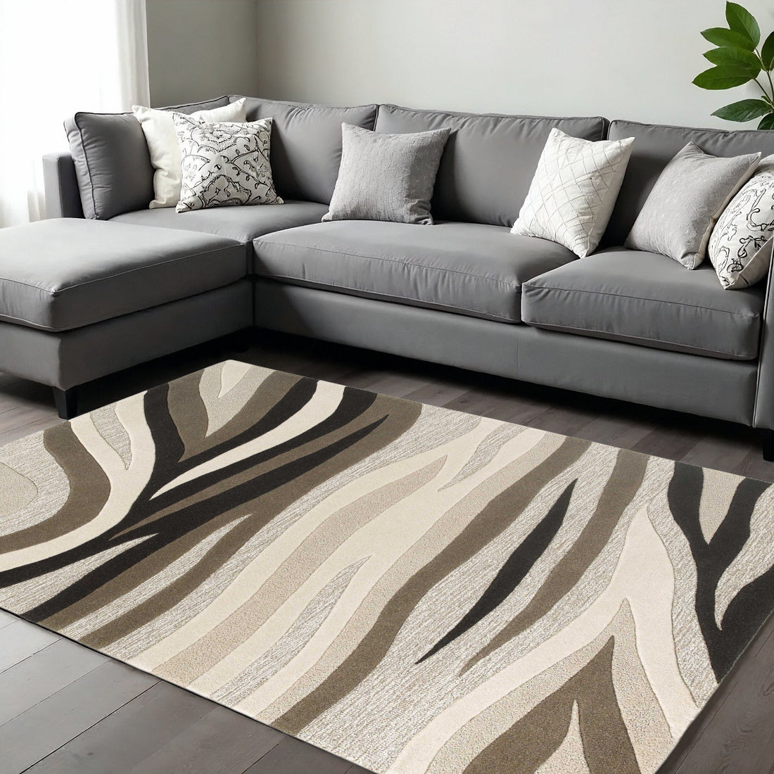 8' X 10' Beige Ivory And Black Wool Abstract Hand Tufted Area Rug
