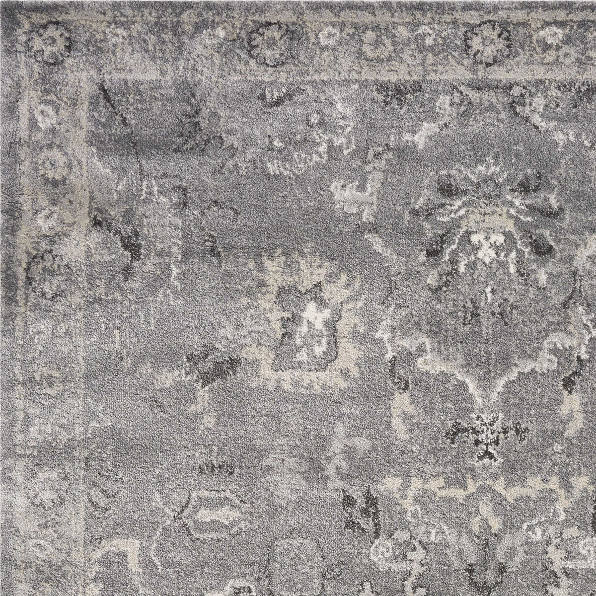 9' X 13' Gray And Light Gray Floral Medallion Area Rug