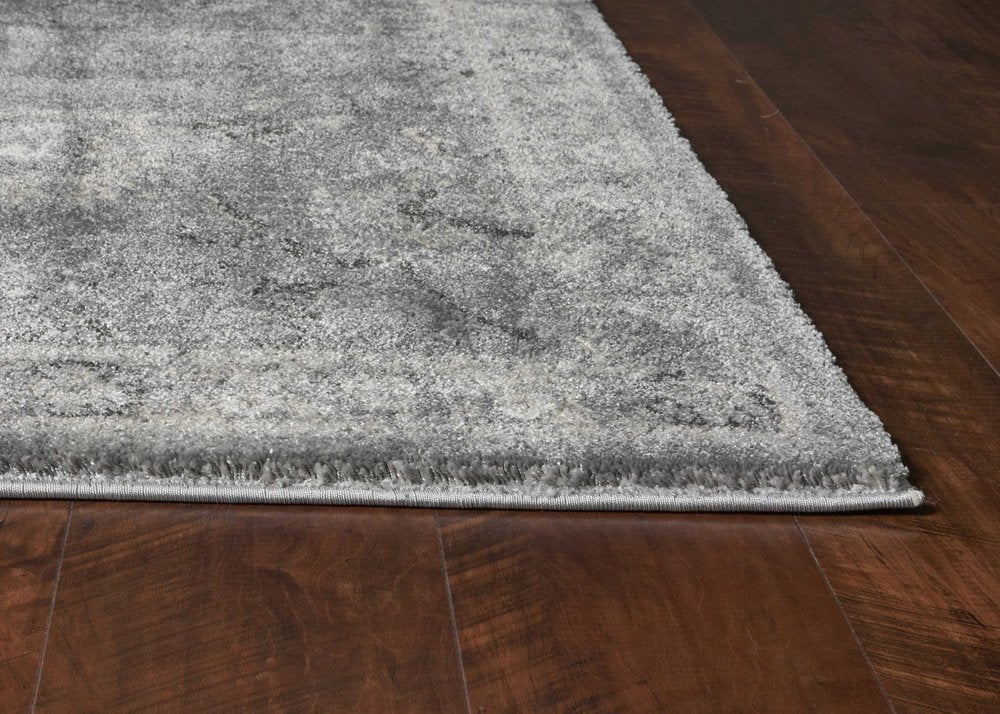 9' X 13' Gray And Light Gray Floral Medallion Area Rug