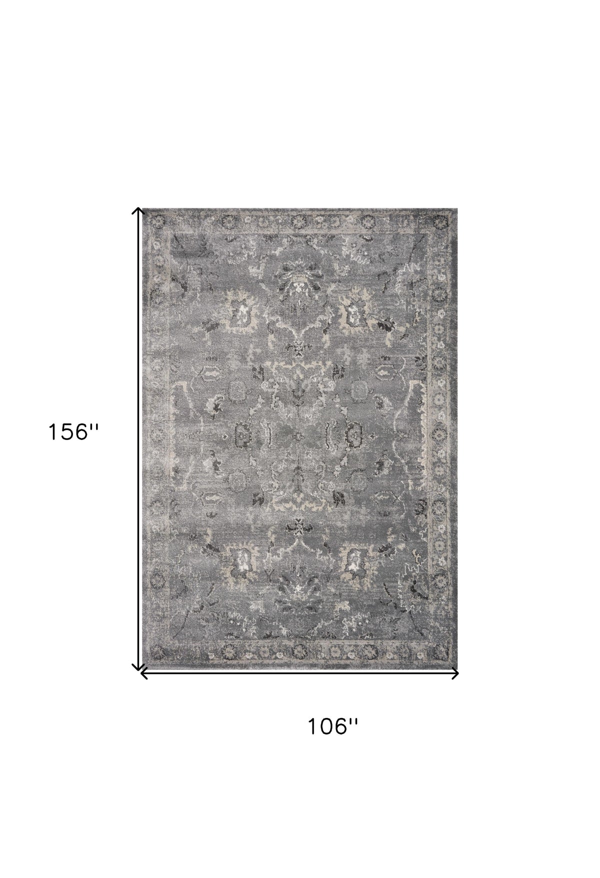 9' X 13' Gray And Light Gray Floral Medallion Area Rug