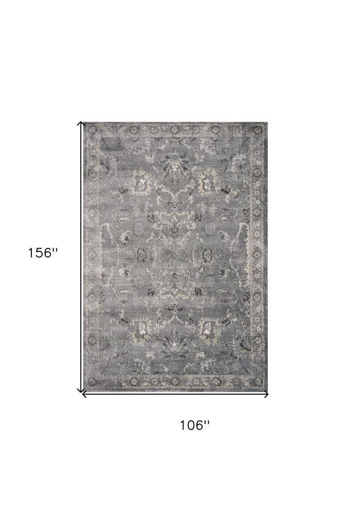 9' X 13' Gray And Light Gray Floral Medallion Area Rug