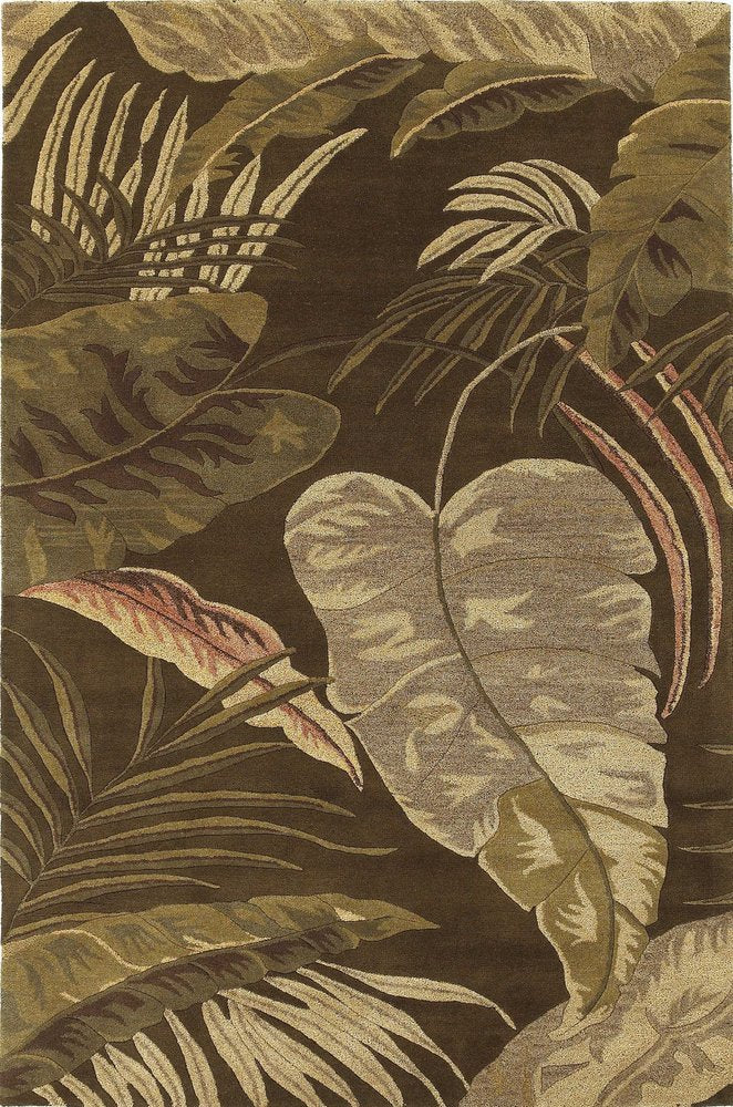 5' X 8' Brown And Beige Wool Botanical Leaves Hand Tufted Area Rug
