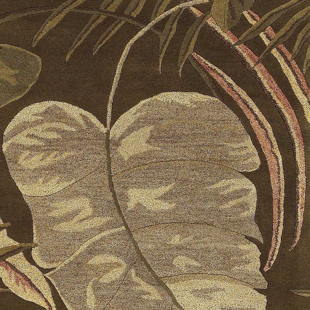 5' X 8' Brown And Beige Wool Botanical Leaves Hand Tufted Area Rug