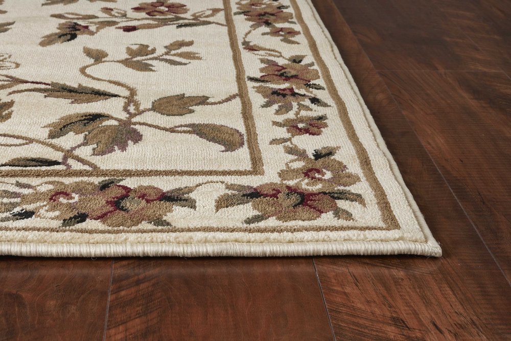 10' X 13' Ivory Green And Red Floral Vines Area Rug