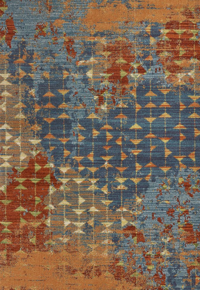 9' X 13' Blue Red And Orange Abstract Area Rug