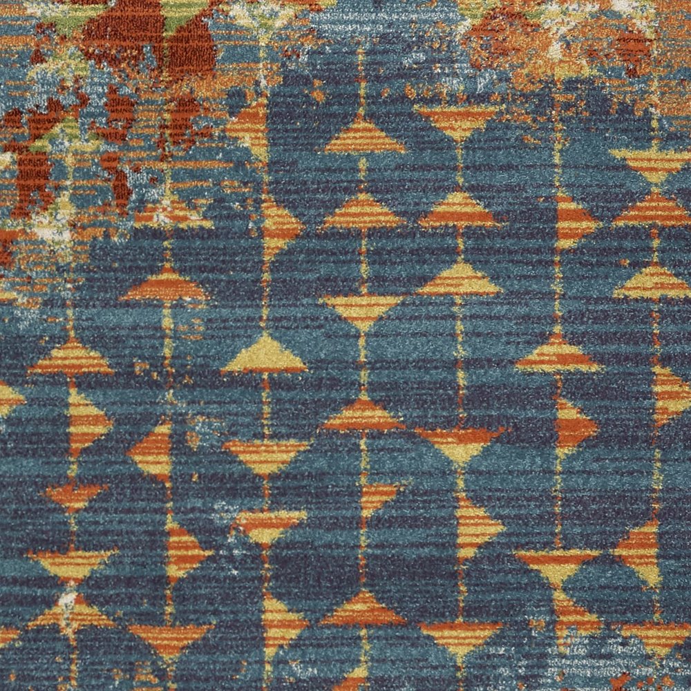9' X 13' Blue Red And Orange Abstract Area Rug