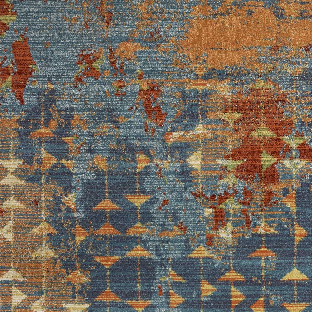 9' X 13' Blue Red And Orange Abstract Area Rug