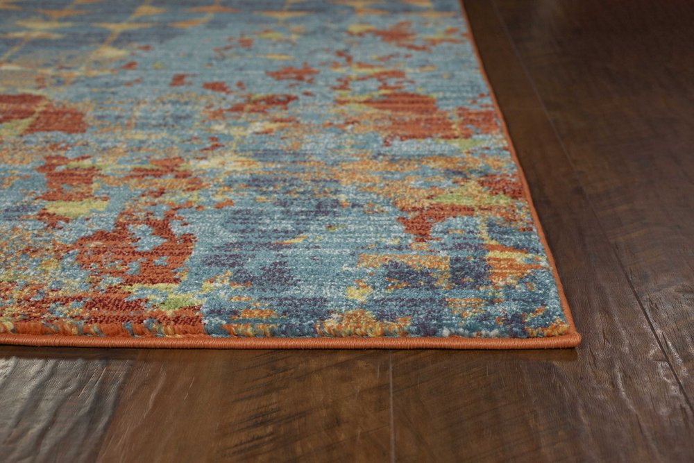 9' X 13' Blue Red And Orange Abstract Area Rug