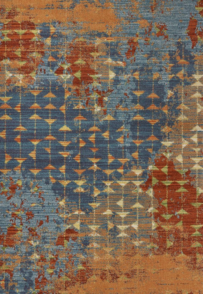 9' X 13' Blue Red And Orange Abstract Area Rug