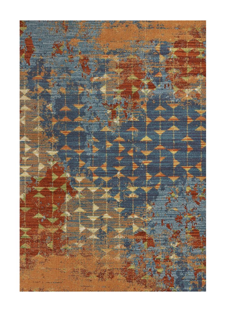 9' X 13' Blue Red And Orange Abstract Area Rug