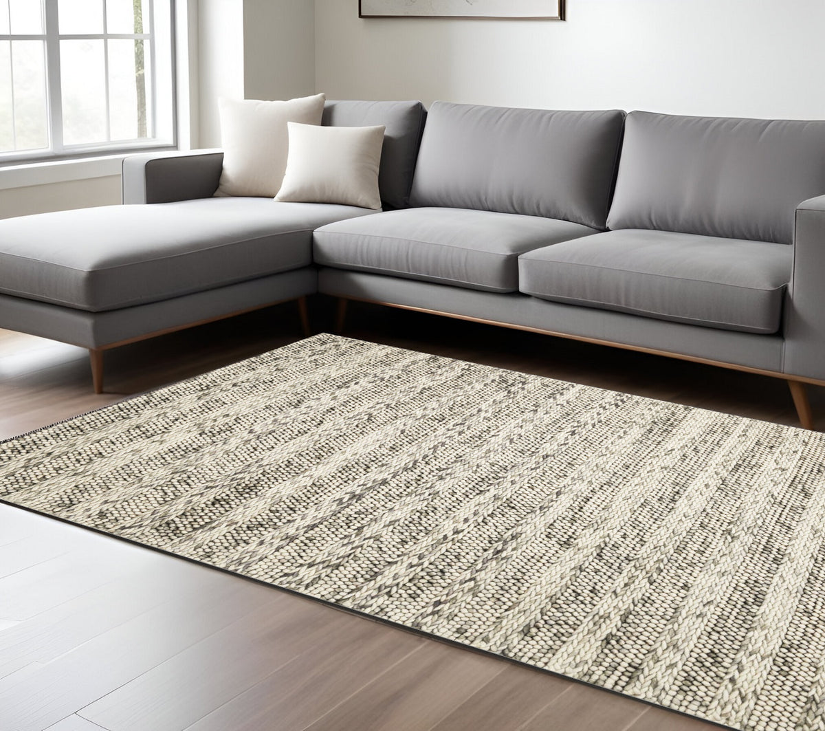 9' X 13' Wool Striped Hand Woven Area Rug