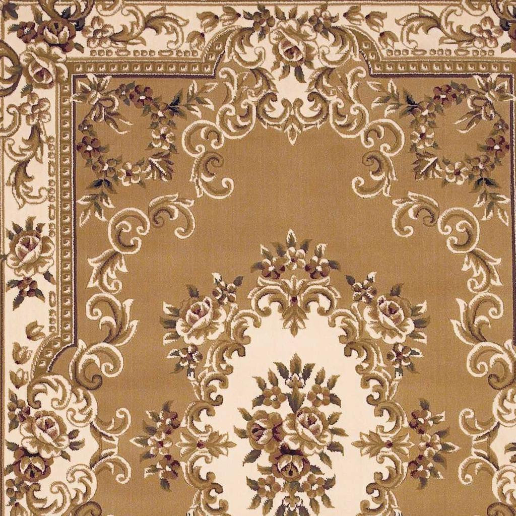 5' X 8' Beige Ivory And Brown Floral Medallion Area Rug