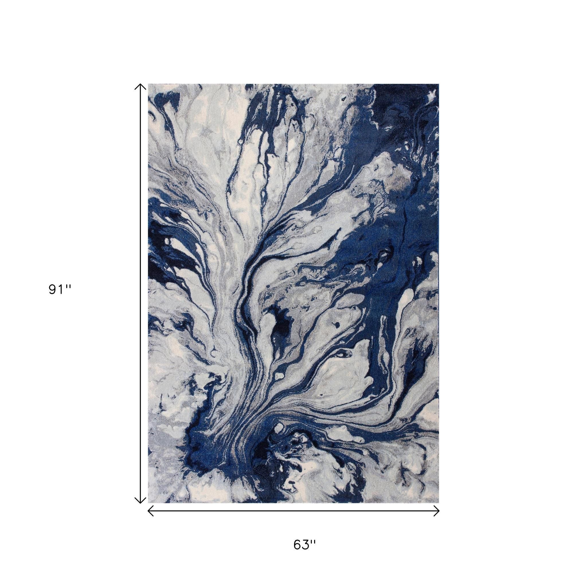 5' X 8' Blue Gray And Ivory Abstract Area Rug