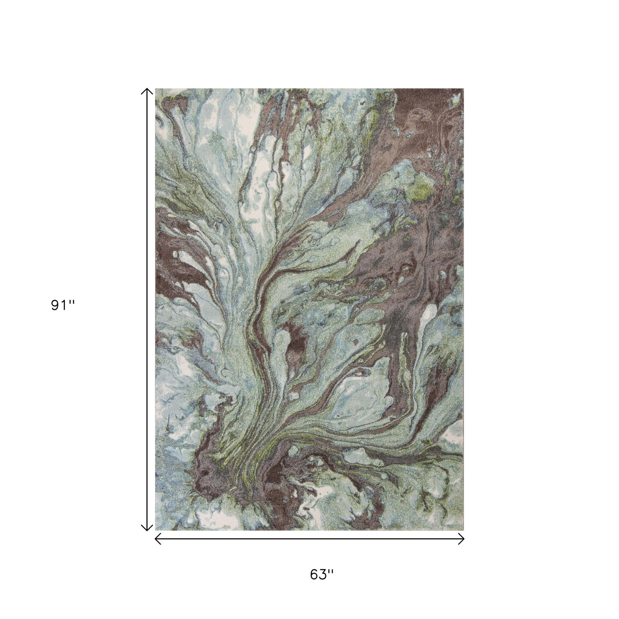 5' X 8' Green And Brown Abstract Area Rug
