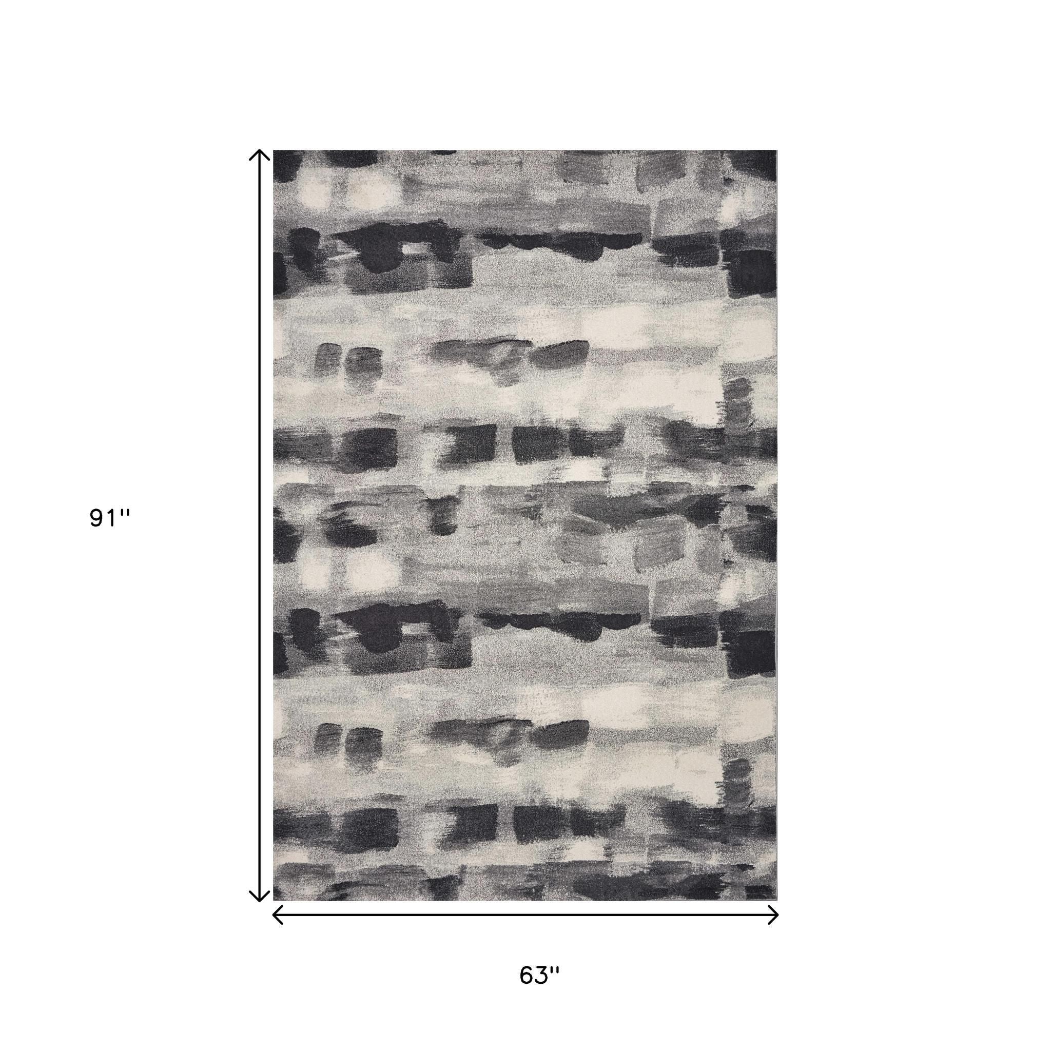 5' X 8' Gray Black And Ivory Abstract Area Rug