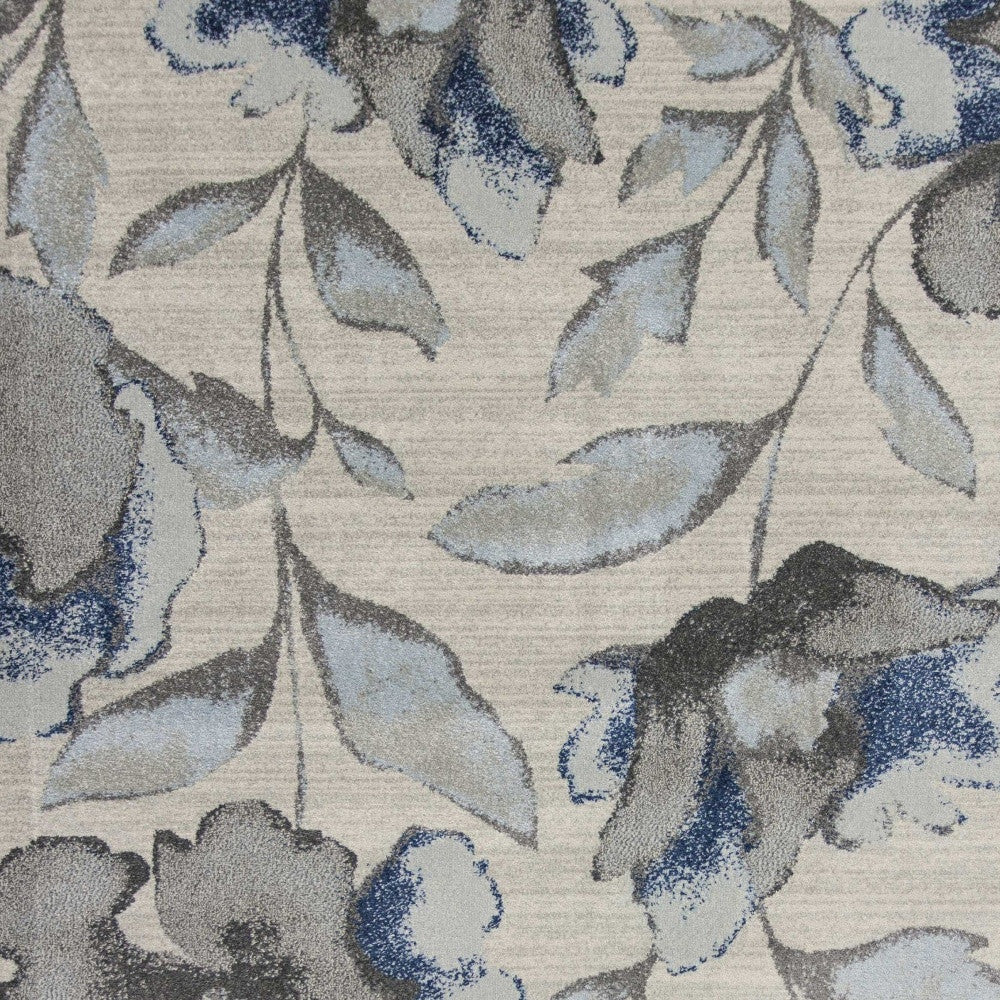 5' X 8' Ivory Blue And Gray Floral Vines Area Rug