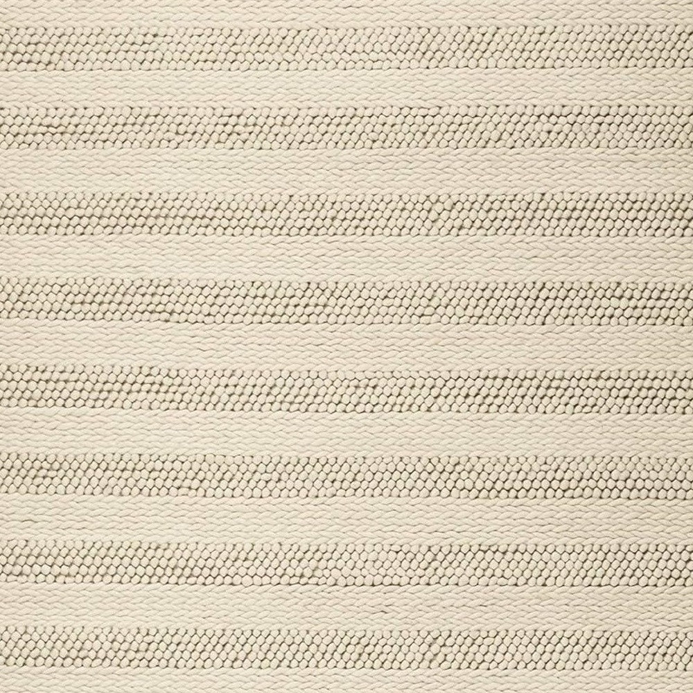 3' X 5' Ivory And White New Zealand Lambs Wool Striped Hand Woven Area Rug