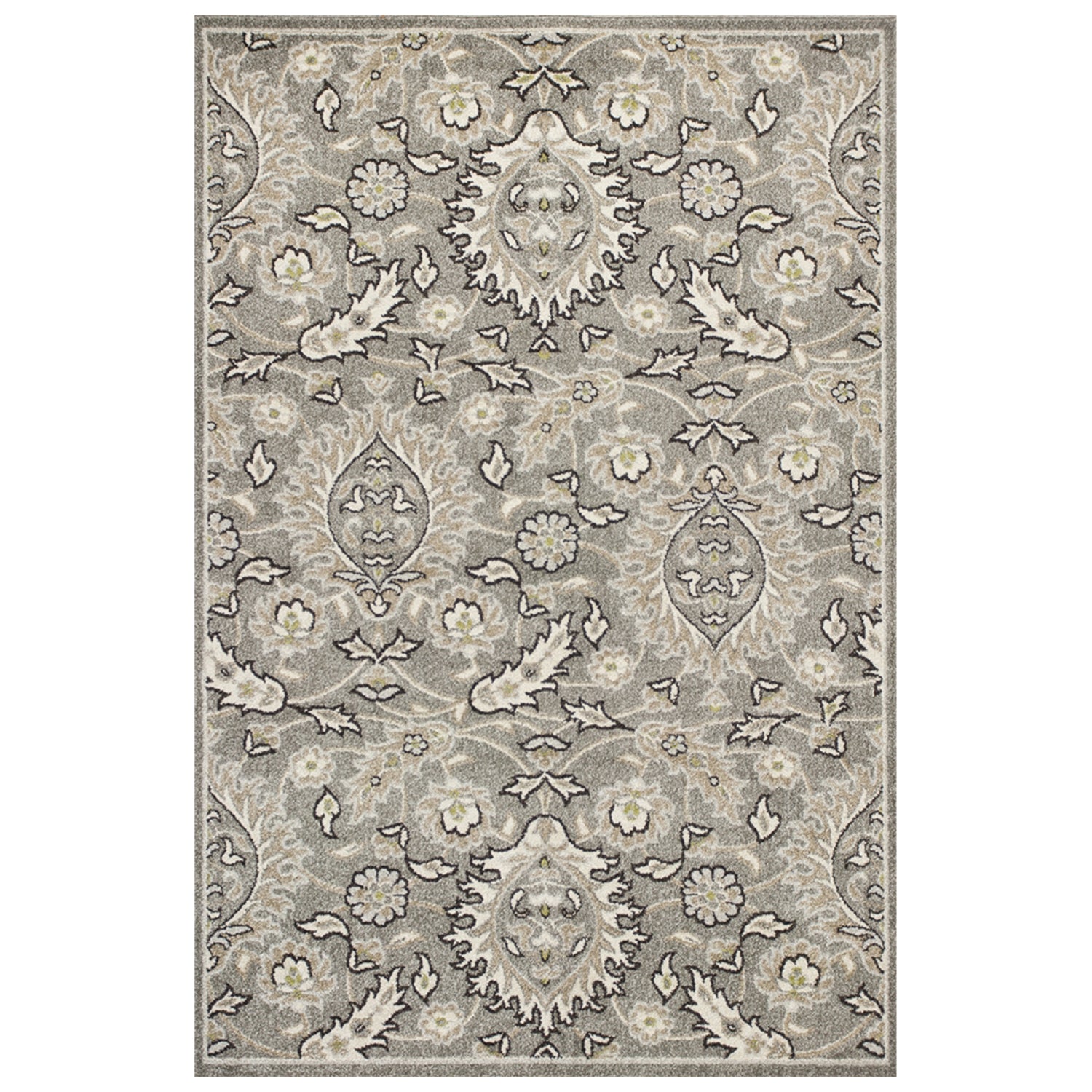 7' X 9' Gray and Ivory Floral Vines Area Rug With UV Protection