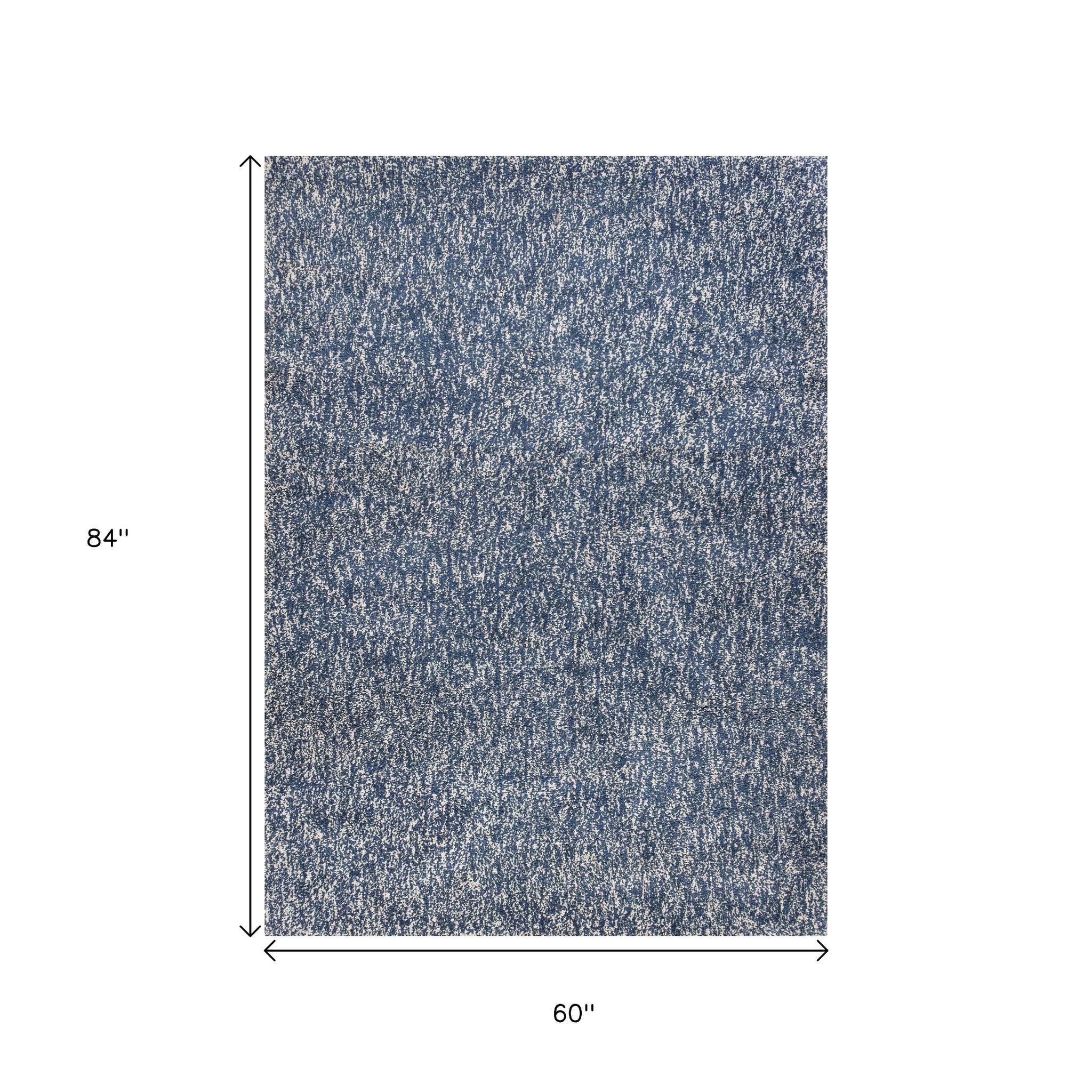 5' X 7' Indigo And Ivory Abstract Hand Woven Area Rug