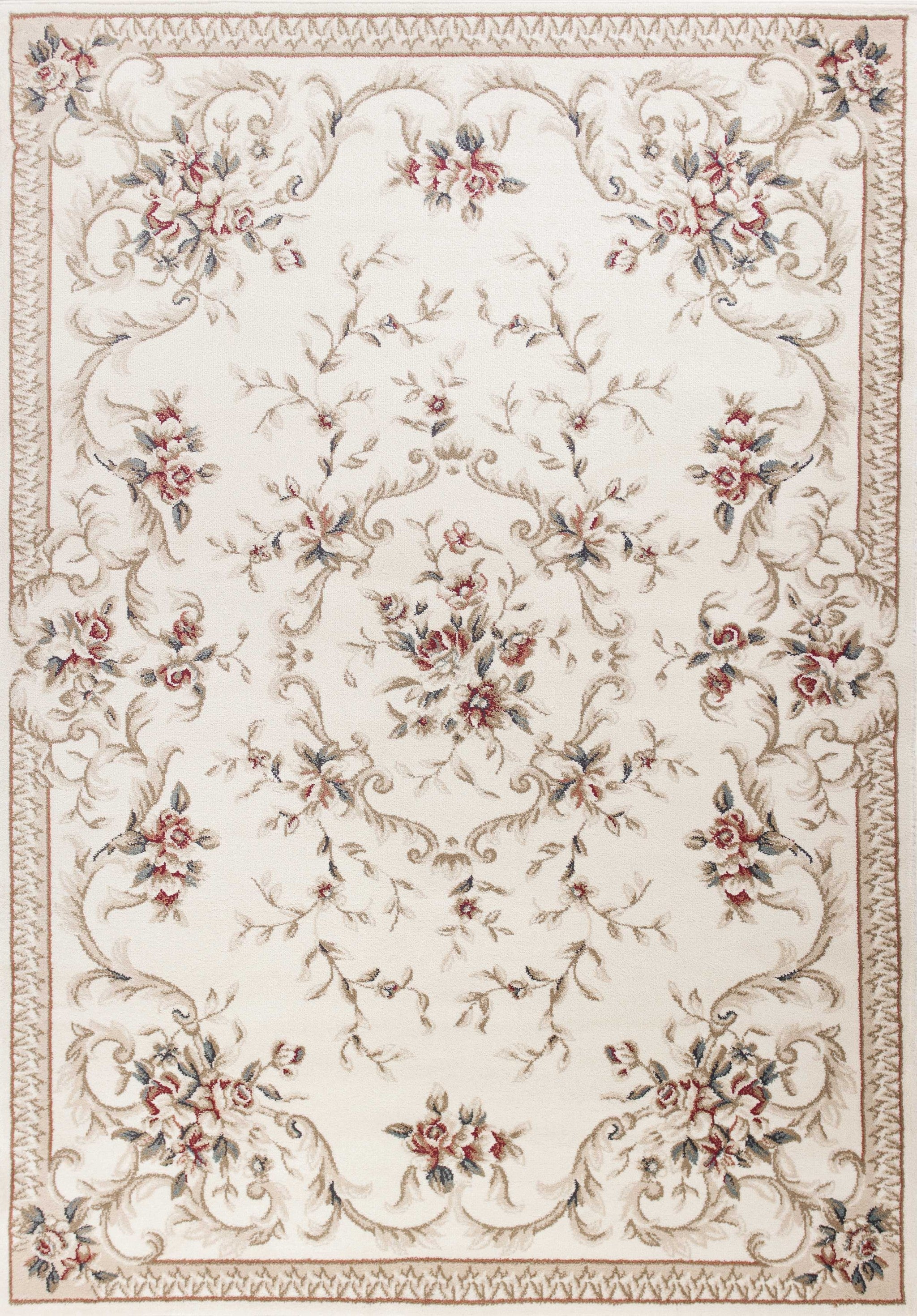 8' X 10' Ivory Red And Green Floral Medallion Area Rug