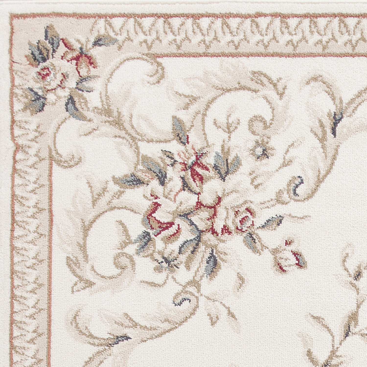 8' X 10' Ivory Red And Green Floral Medallion Area Rug