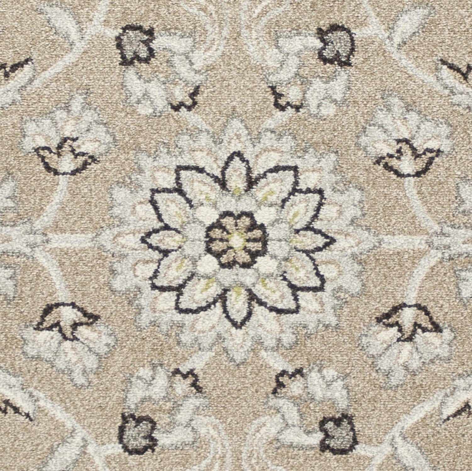 7' X 11' Beige Or Grey Floral Vines Uv Treated Indoor Area Rug