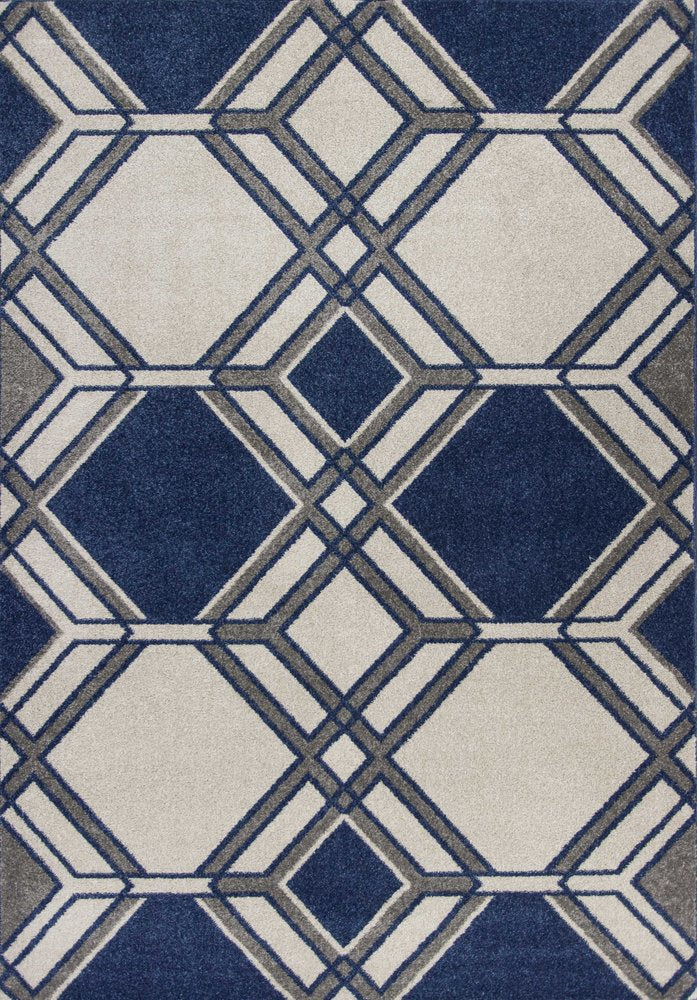 8' X 11' Blue Ivory And Gray Geometric Area Rug