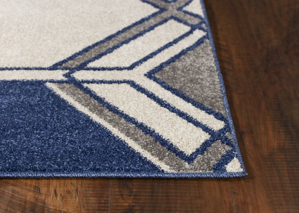 8' X 11' Blue Ivory And Gray Geometric Area Rug