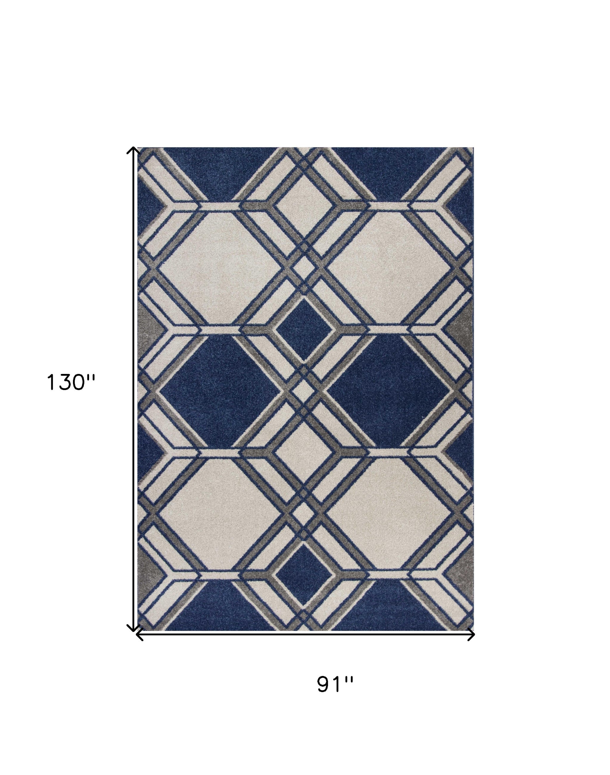 8' X 11' Blue Ivory And Gray Geometric Area Rug