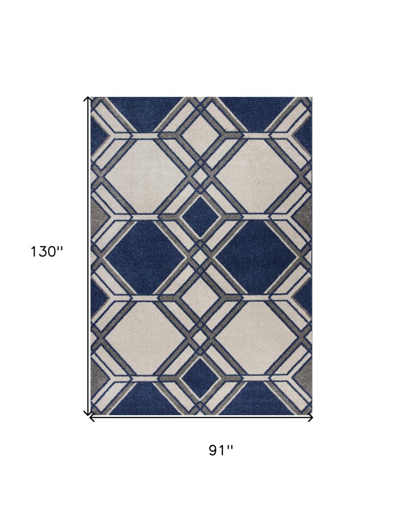 8' X 11' Blue Ivory And Gray Geometric Area Rug
