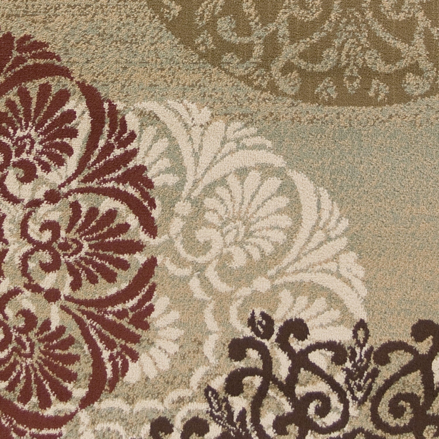 8' X 11' Sage Brown And Ivory Floral Medallion Area Rug