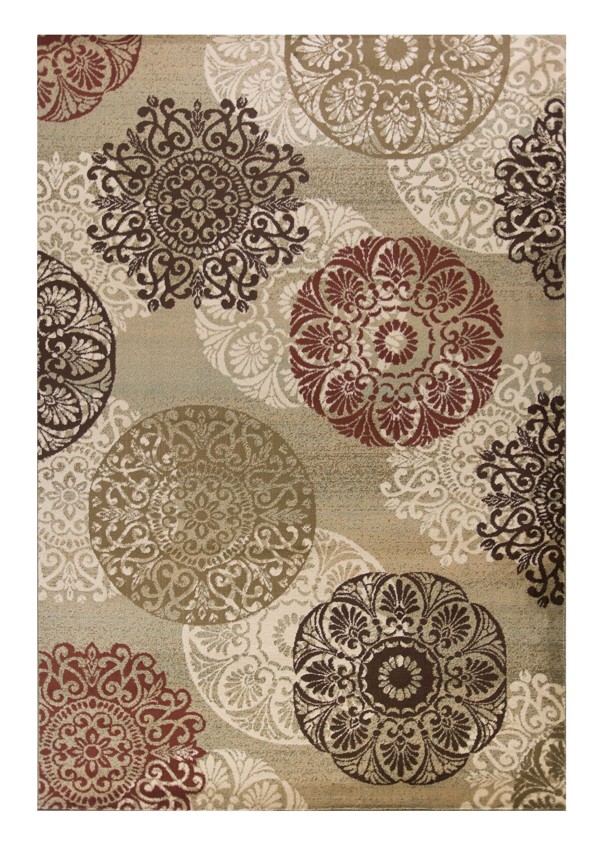 8' X 11' Sage Brown And Ivory Floral Medallion Area Rug