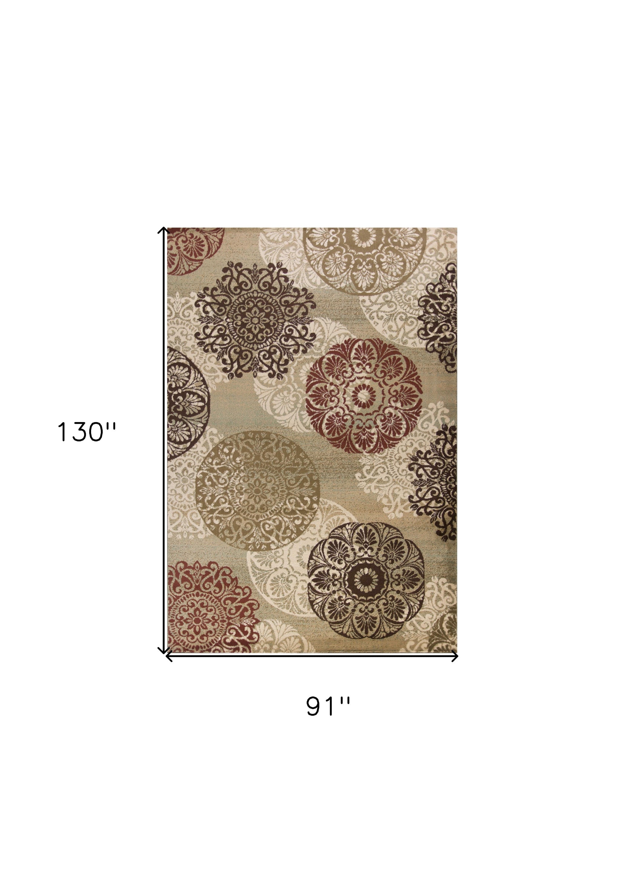 8' X 11' Sage Brown And Ivory Floral Medallion Area Rug