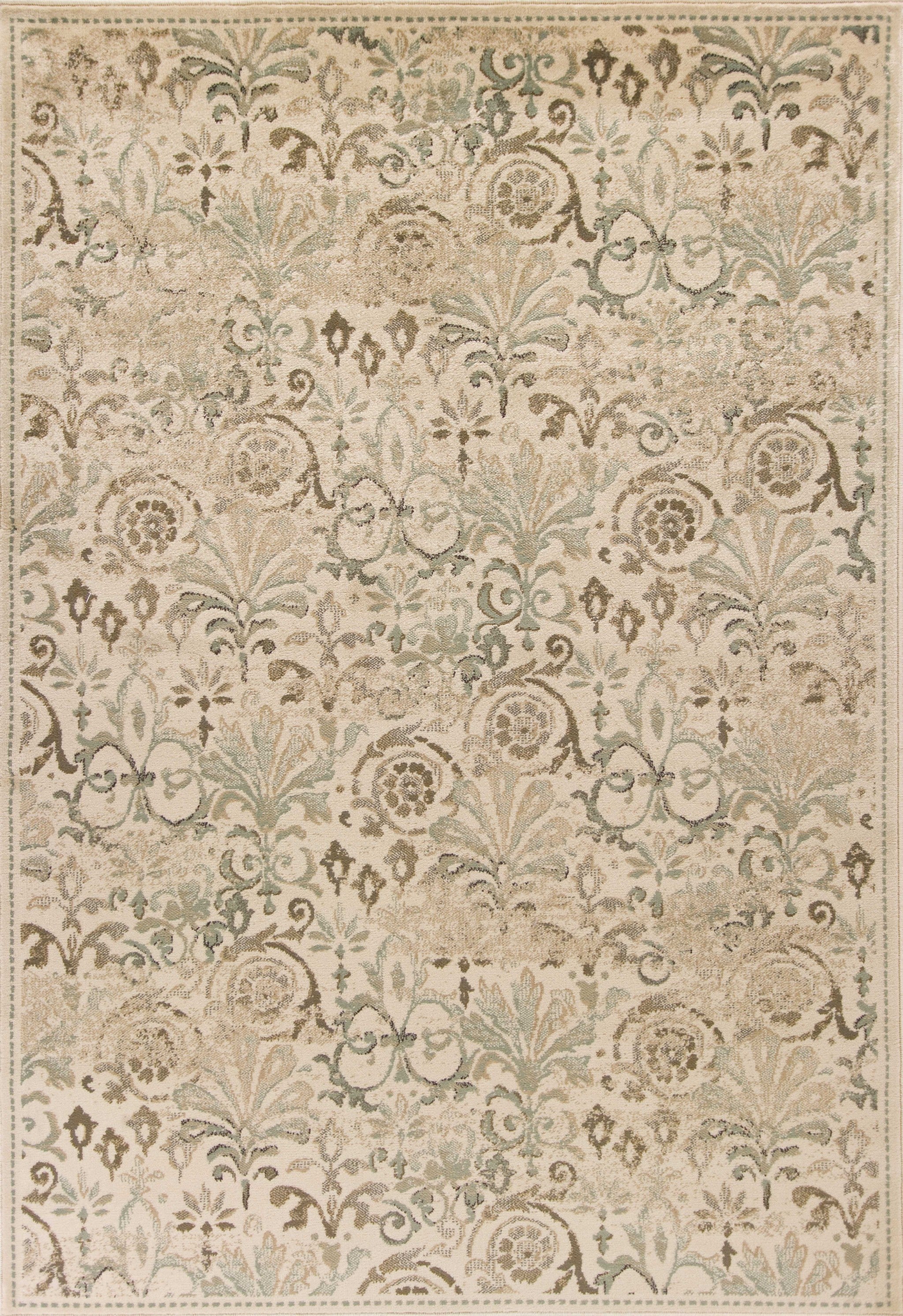 8' X 11' Ivory And Brown Floral Medallion Area Rug