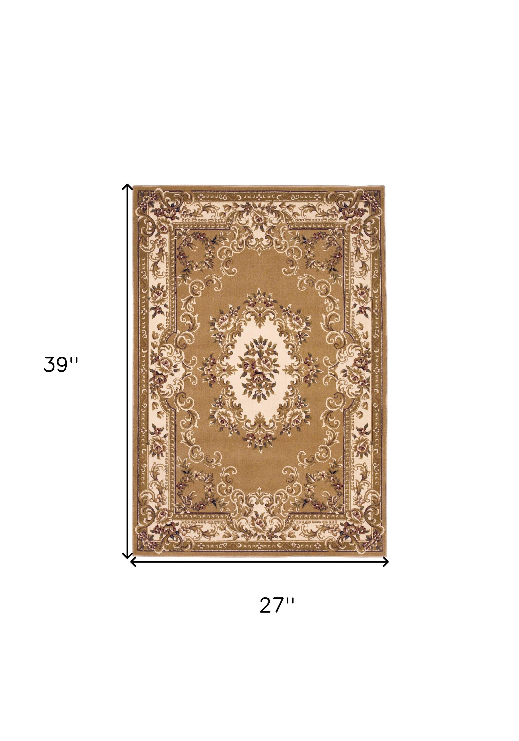 2' X 3' Beige Ivory And Brown Floral Medallion Area Rug