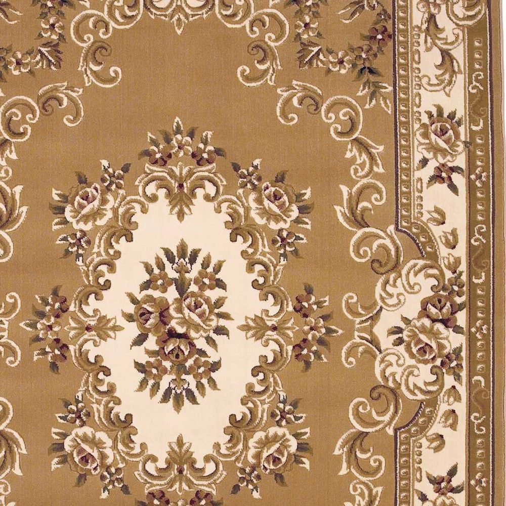 2' X 3' Beige Ivory And Brown Floral Medallion Area Rug