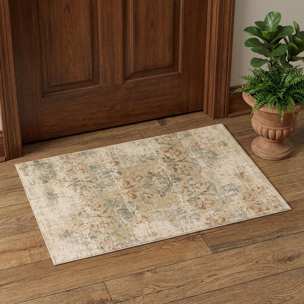 3' X 5' Champagne And Beige Damask Area Rug