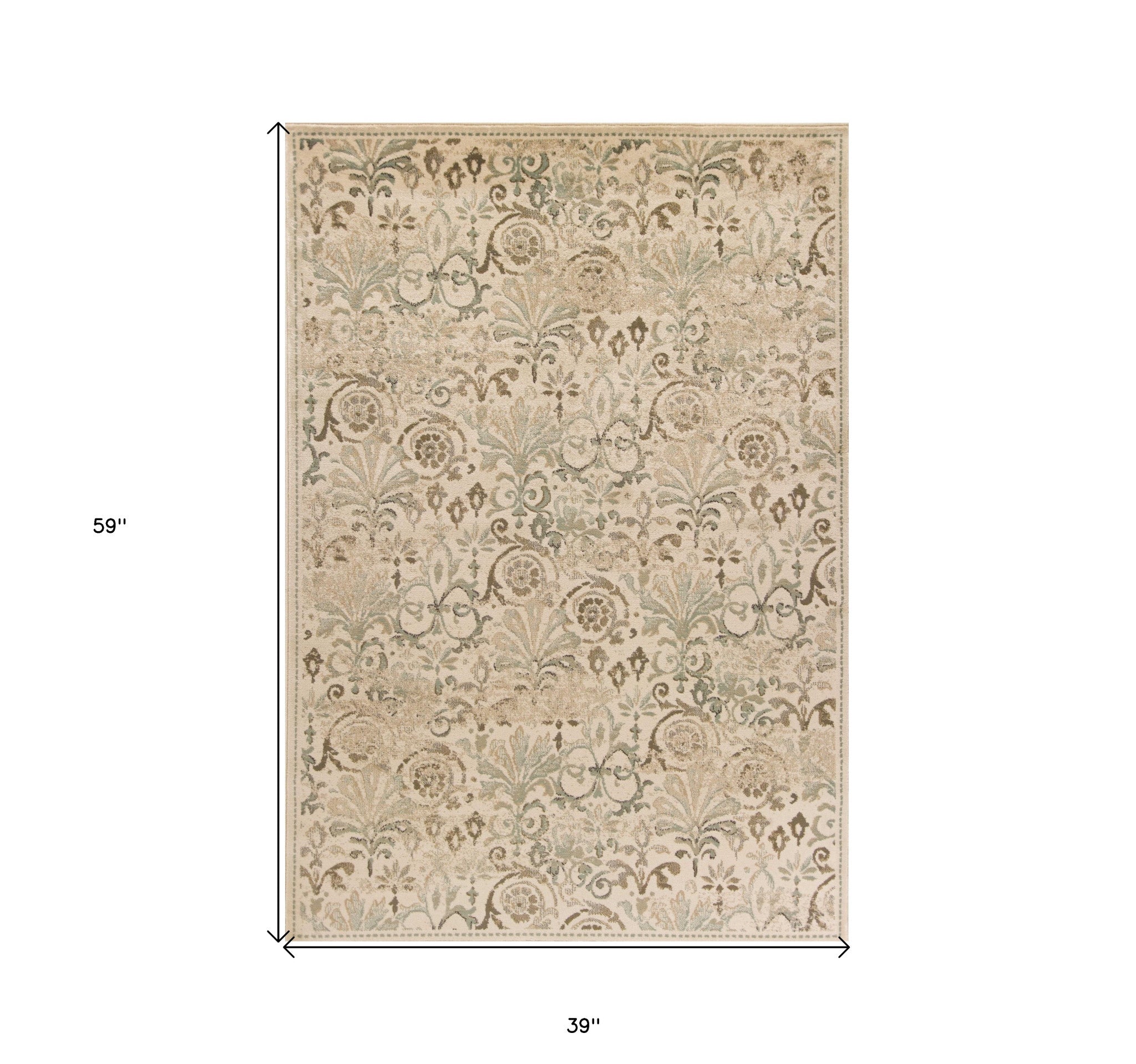 3' X 5' Ivory And Brown Floral Medallion Area Rug