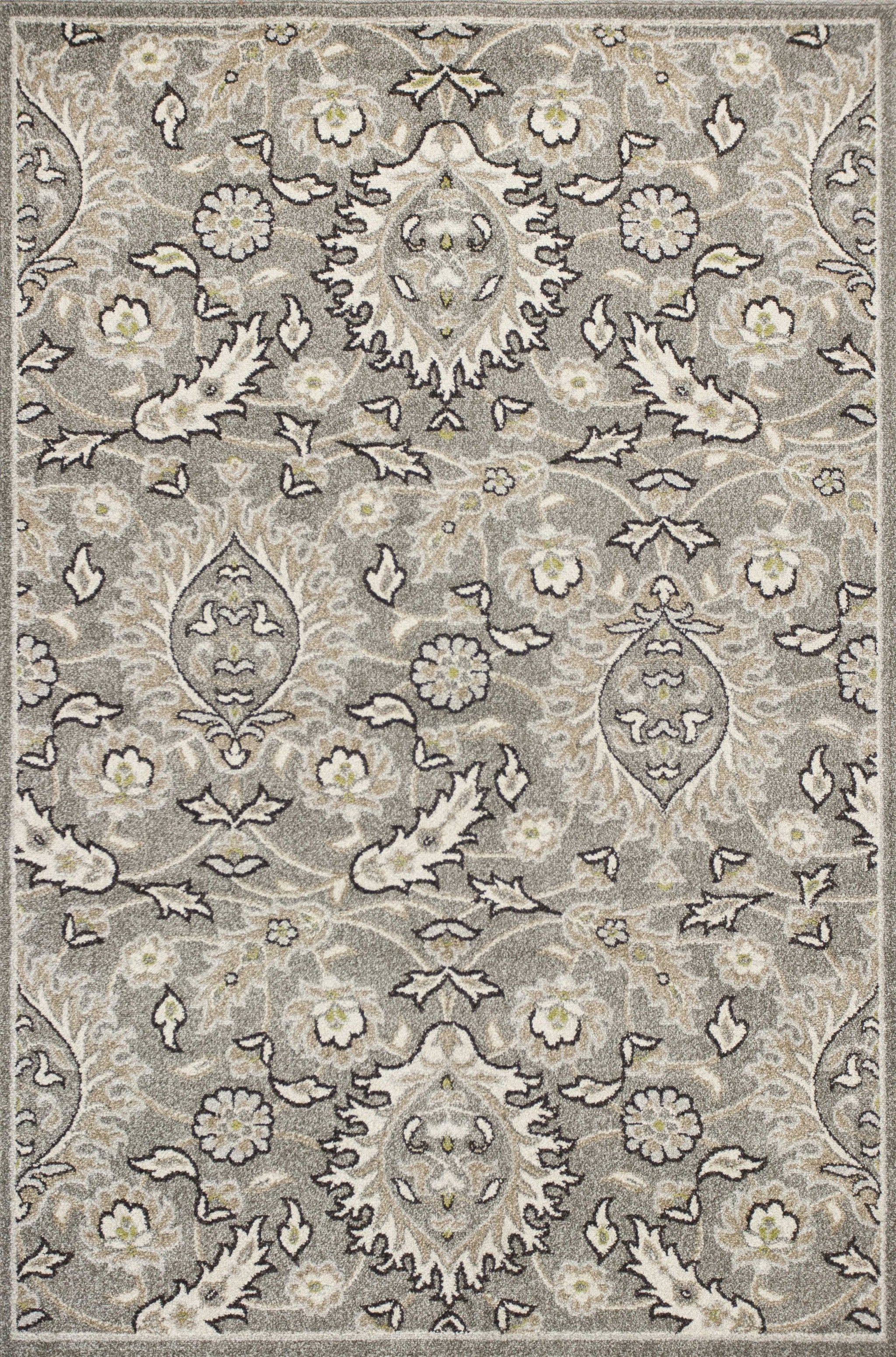 5' X 8' Gray And Ivory Floral Medallion Area Rug