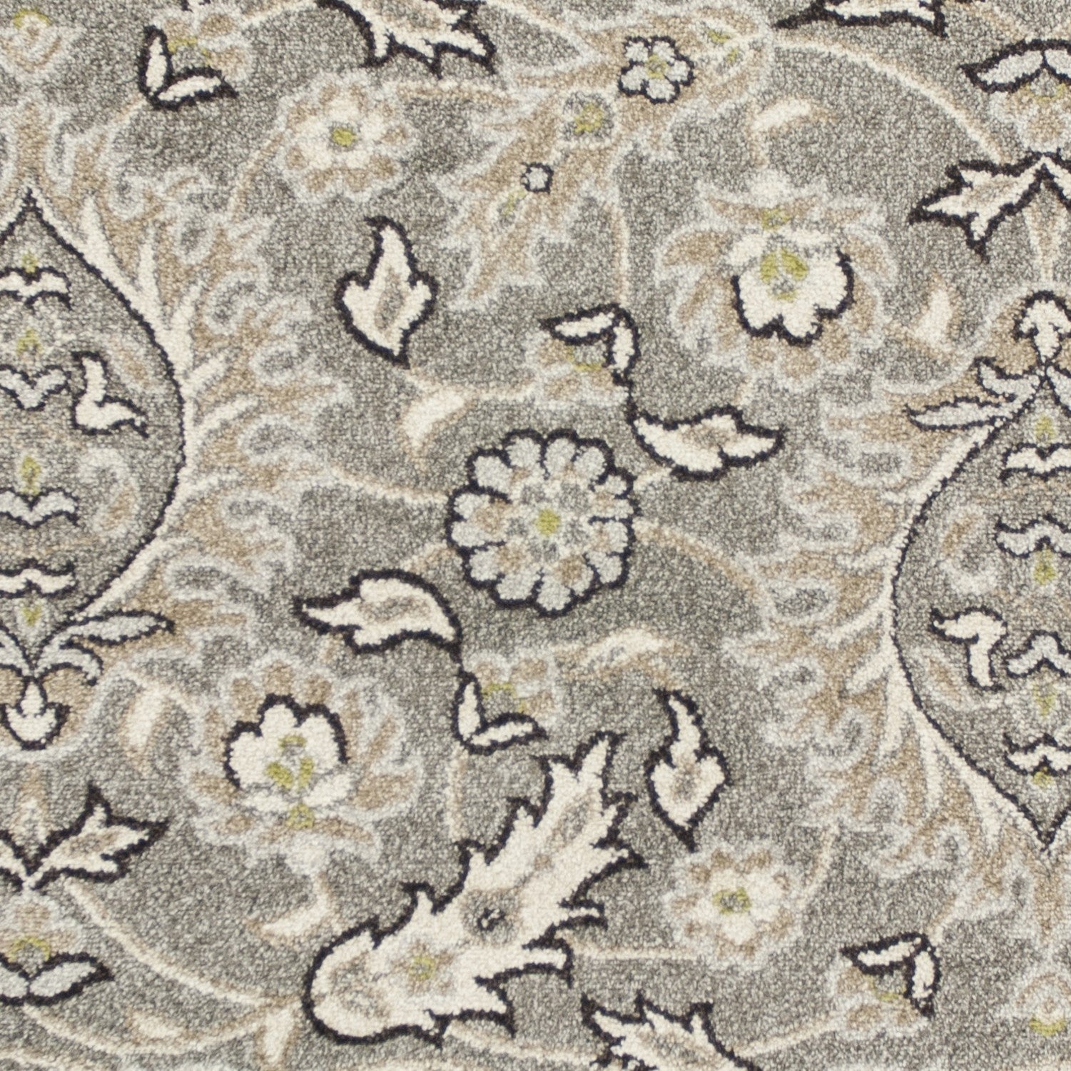 5' X 8' Gray And Ivory Floral Medallion Area Rug