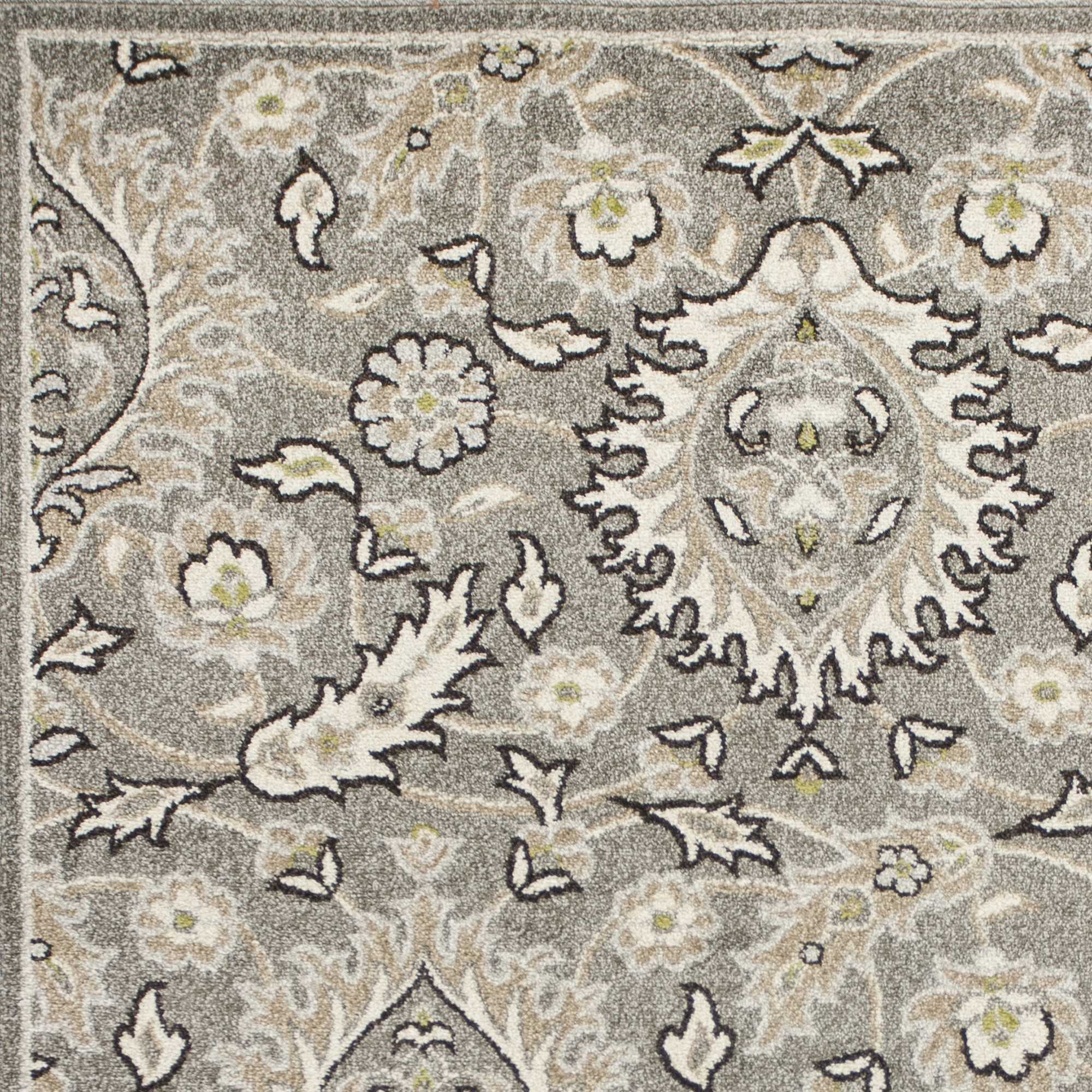 5' X 8' Gray And Ivory Floral Medallion Area Rug