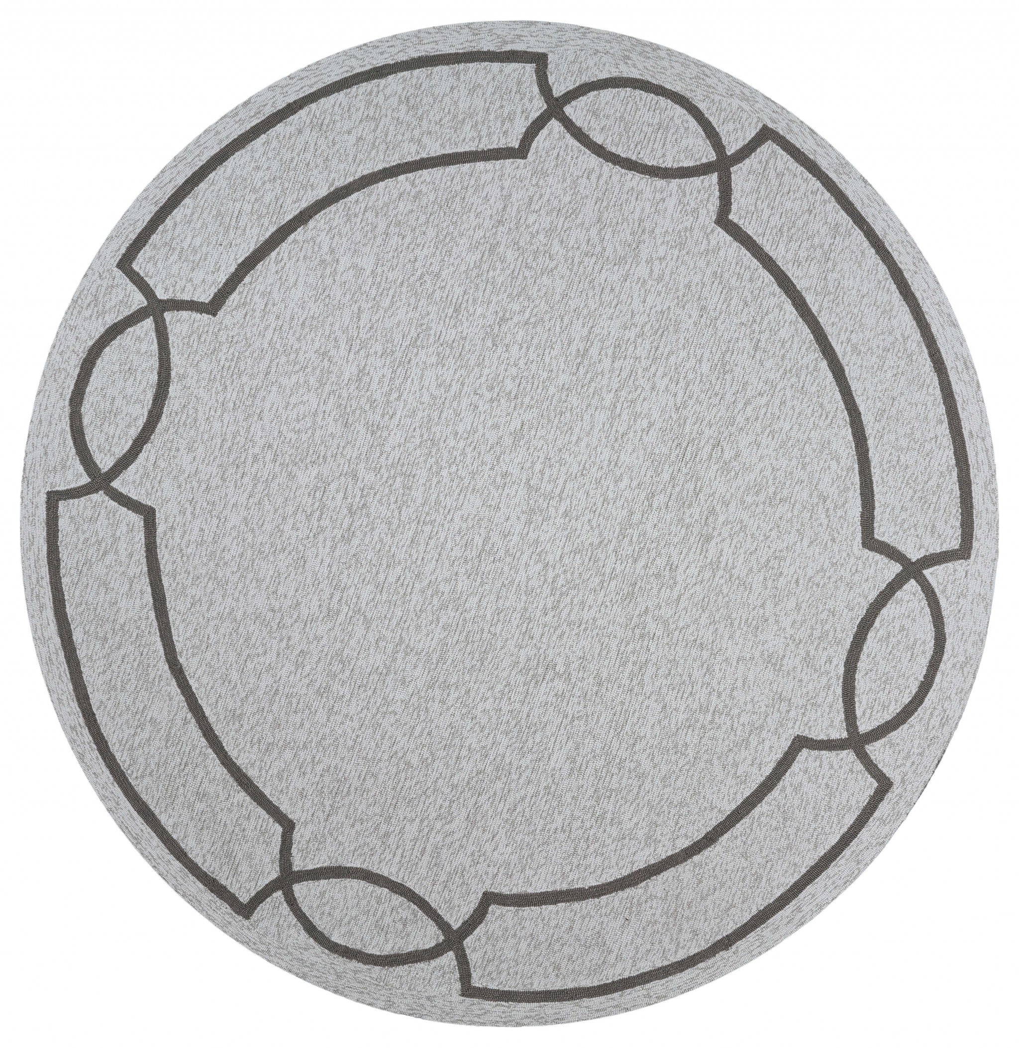 7' Ivory And Brown Round Geometric Handmade Indoor Outdoor Area Rug