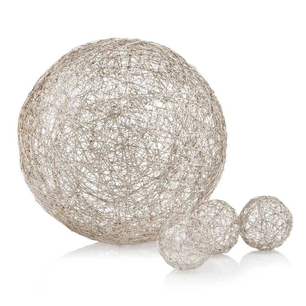 Set of Three Silver Wire 3" Decorative Orbs